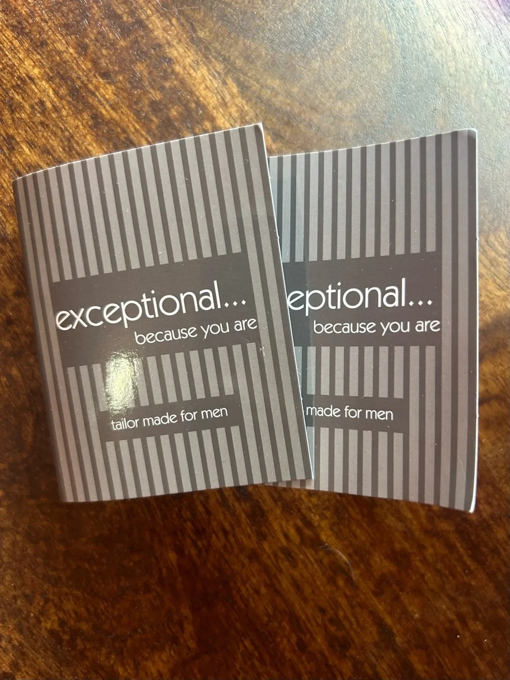 New (2) Exceptional because you are Tailor-Made for Men Cologne Card Samples